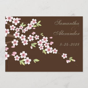 Chocolate Brown Cherry Blossom Wedding Invitation
