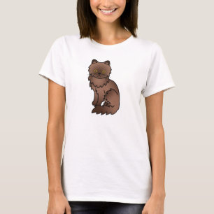 Chocolate Brown Colour Persian Cat Cartoon Drawing T-Shirt