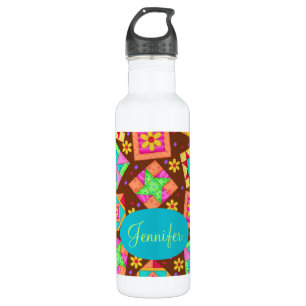 Chocolate Brown Colourful Quilt Patchwork Block Ar 710 Ml Water Bottle