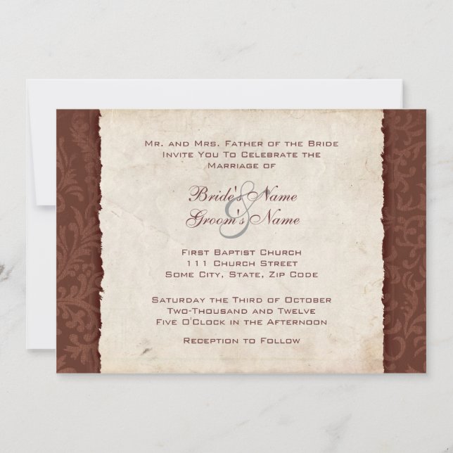 Chocolate Brown Country  Wedding Invitation (Front)