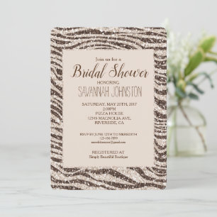 Chocolate Brown Cream Blush Zebra Glitter Invitation
