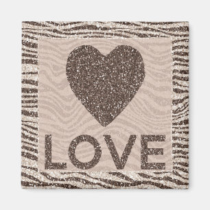 Chocolate Brown Cream Blush Zebra Glitter Love Magnet