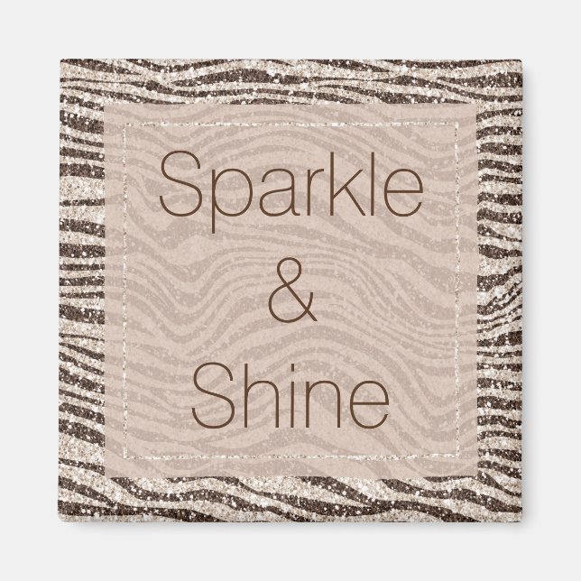 Chocolate Brown Cream Blush Zebra Glitter   Magnet (Front)