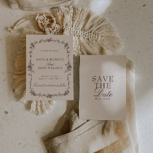 Chocolate Brown Cream Floral Old Money Wedding Save The Date
