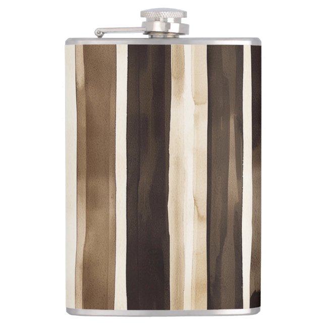 Chocolate Brown Cream Stripes Christmas Hip Flask (Front)
