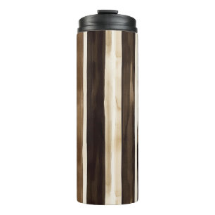 Chocolate Brown Cream Stripes Christmas Thermal Tumbler