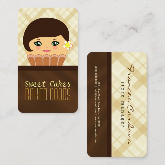 Chocolate Brown Cupcake Character Baker Bakery Business Card (Front/Back)
