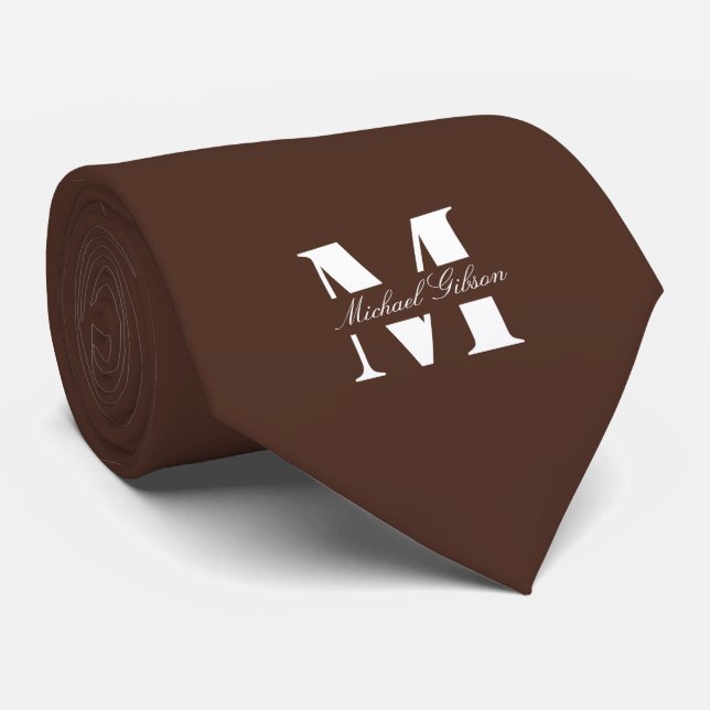 Chocolate Brown Custom Monogram Wedding Groomsmen  Tie (Rolled)