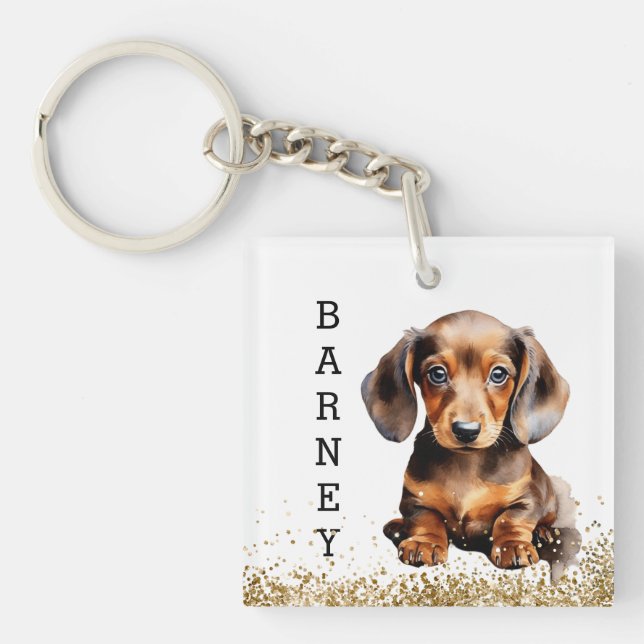 Chocolate Brown Dachshund Sausage Dog Personalised Key Ring (Front)