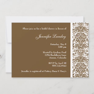 Chocolate Brown Damask Bridal Shower Invitation