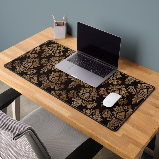 Chocolate Brown Damask Desk Mat (Office 2)