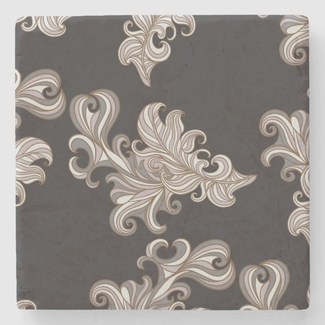 Chocolate Brown Damask Marble Coaster (Front)