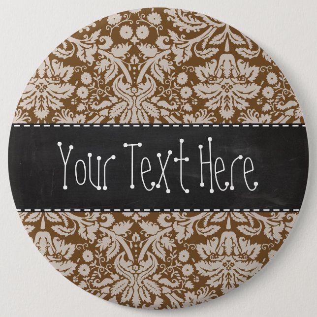 Chocolate Brown Damask Pattern; Chalkboard look 6 Cm Round Badge (Front)