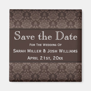 Chocolate Brown Damask Save the Date Magnet