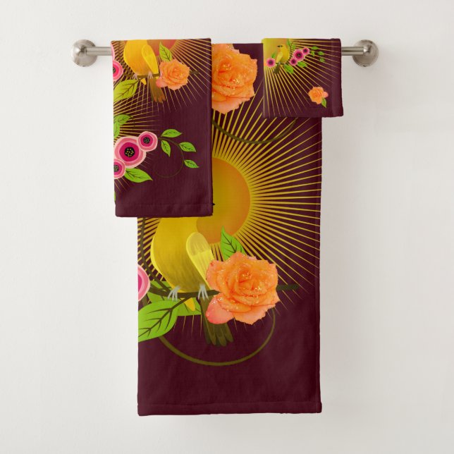 Chocolate Brown Dew Drops & Sunshine Bath Towel Set (Insitu)