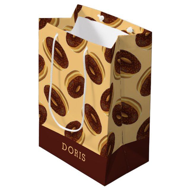 Chocolate brown doughnuts pattern medium gift bag (Front Angled)