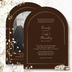 Chocolate Brown Elegant Arch Autumn Wedding Invitation