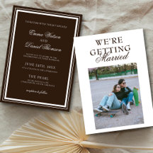 Chocolate Brown Elegant Classic Photo Back Wedding