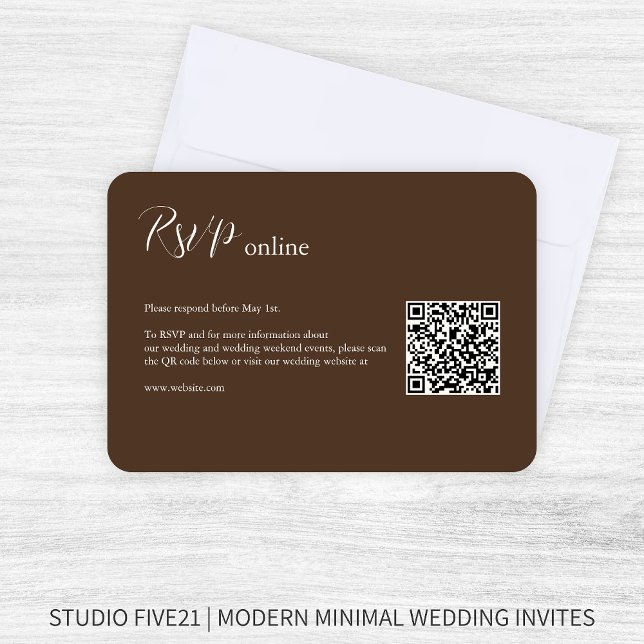 Chocolate Brown • Elegant Modern Wedding RSVP Card (Creator Uploaded)