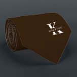 Chocolate Brown Elegant Monogram   Name One-Sided Tie<br><div class="desc">An elegant one-sided necktie featuring a bold white monogram across a rich Chocolate background. On top of this monogram sits your first or last name spelled out in all capitals. If you prefer a bolder look for the personal name inside of the large letter you can do the following: Use...</div>