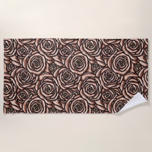 CHOCOLATE BROWN FLOWER  PATTERN BEACH TOWEL