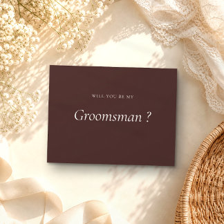 Chocolate Brown Formal Be My Groomsman  Invitation Postcard
