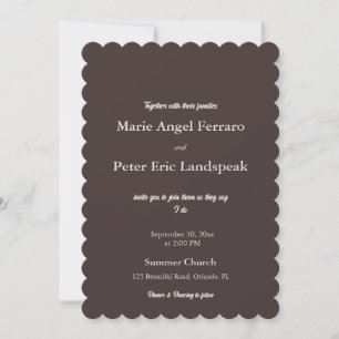 Chocolate Brown French Chic Scalloped Wedding Invitation