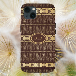 Chocolate Brown Gold Bohemian Monogram Abstract Case-Mate iPhone 14 Case