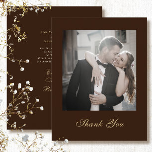 Chocolate Brown Gold Cream Thank You Wedding Card