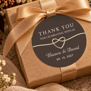 Chocolate Brown Gold Heart Wedding Thank You Classic Round Sticker