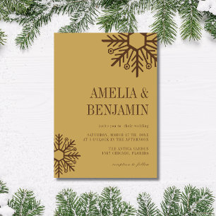 Chocolate Brown & Gold Simple Snowflake Wedding Invitation