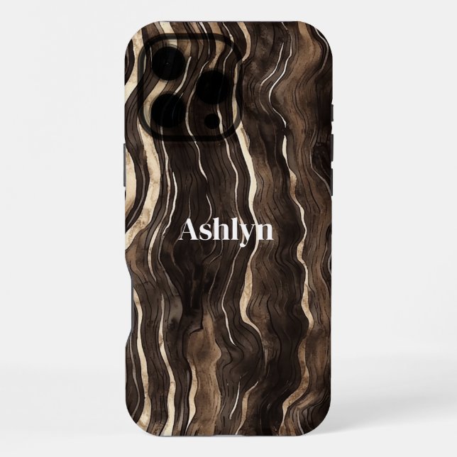 Chocolate Brown Gold Wavy Stripes iPhone Case (Back)