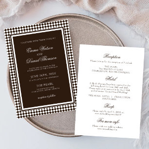 Chocolate Brown Harlequin Border Wedding Reception Invitation