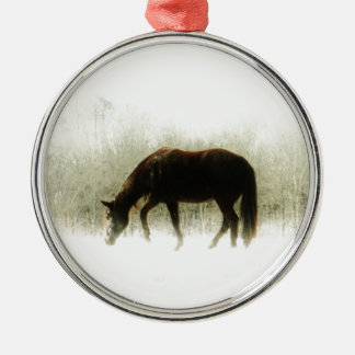 Chocolate Brown horse in the fog Metal Tree Decoration
