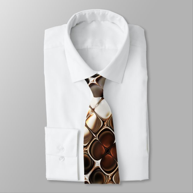 Chocolate Brown Ivory Cream Unique Abstract Art Tie (Tied)