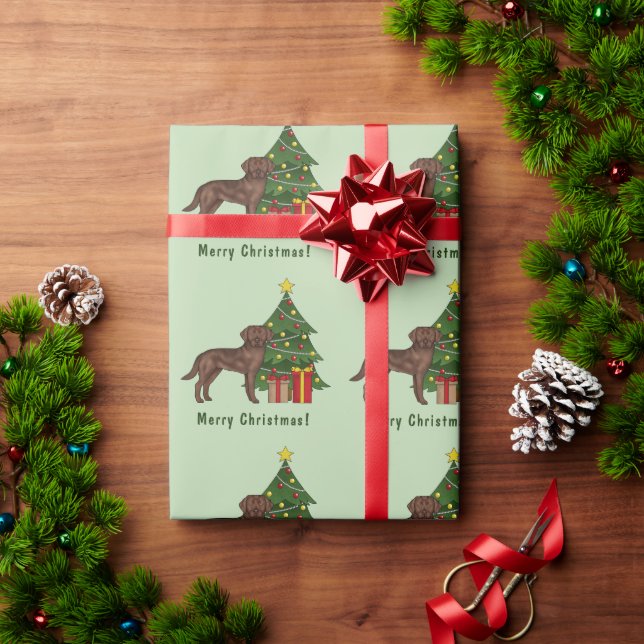 Chocolate Brown Labrador Retriever Christmas Tree Wrapping Paper (Holiday Gift)