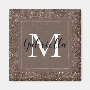 Chocolate Brown Leopard Glitter Monogram    Magnet