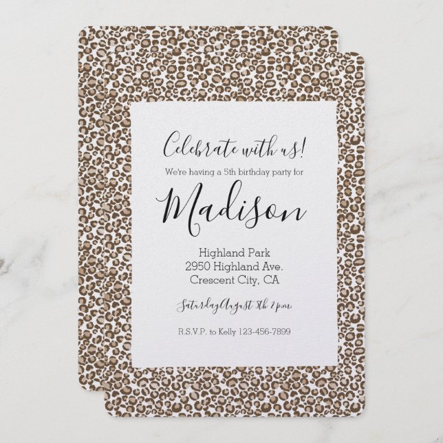 Chocolate Brown Leopard Print Birthday Invitation (Front/Back)