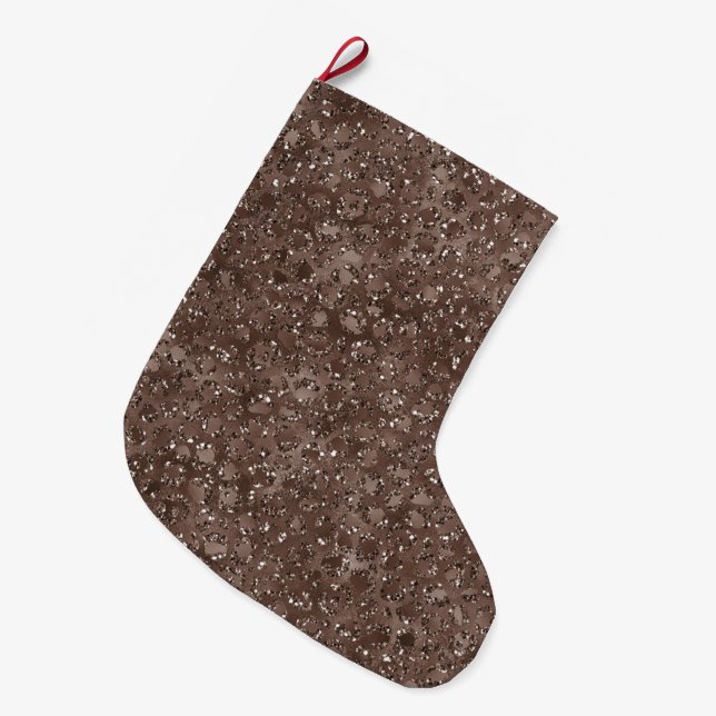 Chocolate Brown Leopard Print Glitter        Large Christmas Stocking (Front (Hanging))