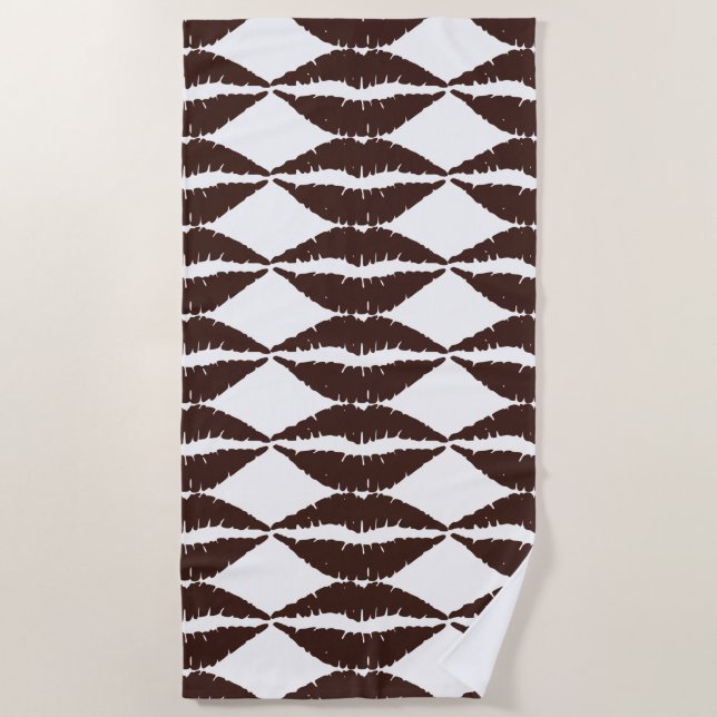 Chocolate Brown Lipstick Print Beach Towel (Front)