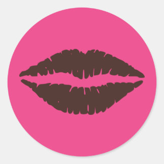 Chocolate Brown Lipstick Print Pink Large Classic Round Sticker