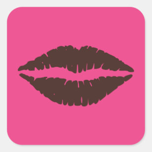 Chocolate Brown Lipstick Print Pink Large Square Sticker