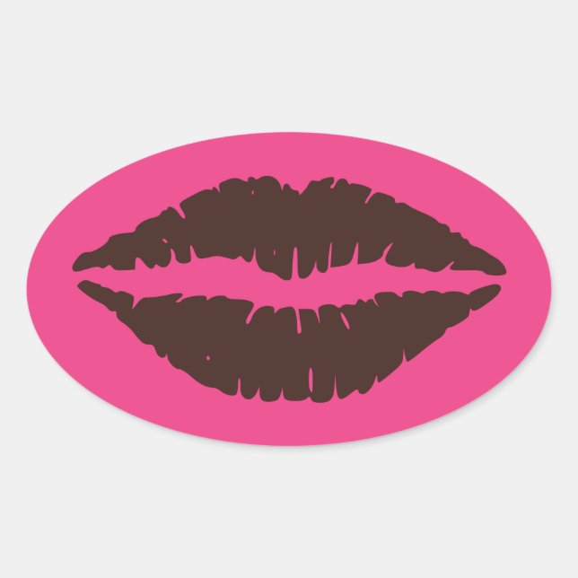 Chocolate Brown Lipstick Print Pink Oval Sticker (Front)
