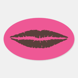 Chocolate Brown Lipstick Print Pink Oval Sticker