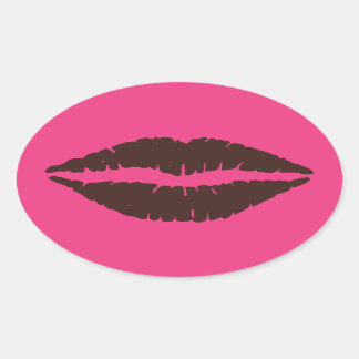 Chocolate Brown Lipstick Print Pink Oval Sticker
