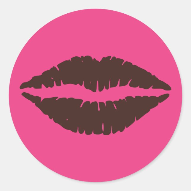 Chocolate Brown Lipstick Print Pink Round Sticker (Front)