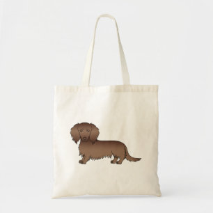 Chocolate Brown Long Hair Dachshund Cartoon Dog Tote Bag