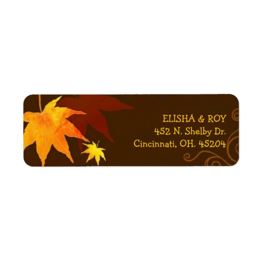 Chocolate Brown Maple Leaf Wedding Return Address Label