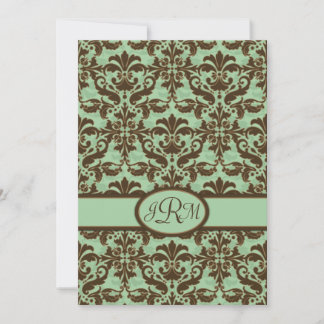 Chocolate Brown & Mint Green Damask Invitation