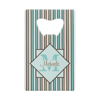 Chocolate Brown & Mint Green Stripes Monogram